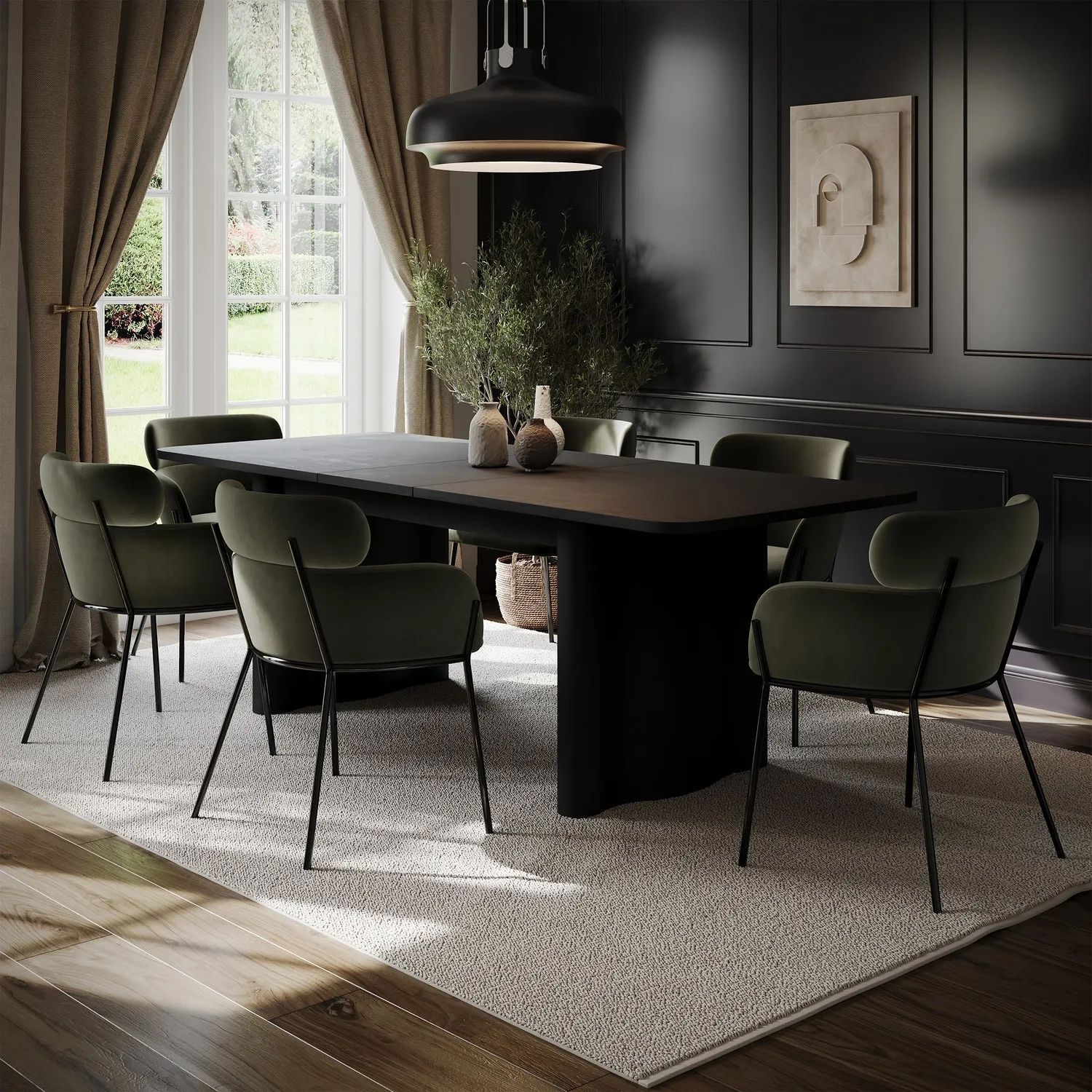 6-Seater Extendable Dining Set - Black, Oak image