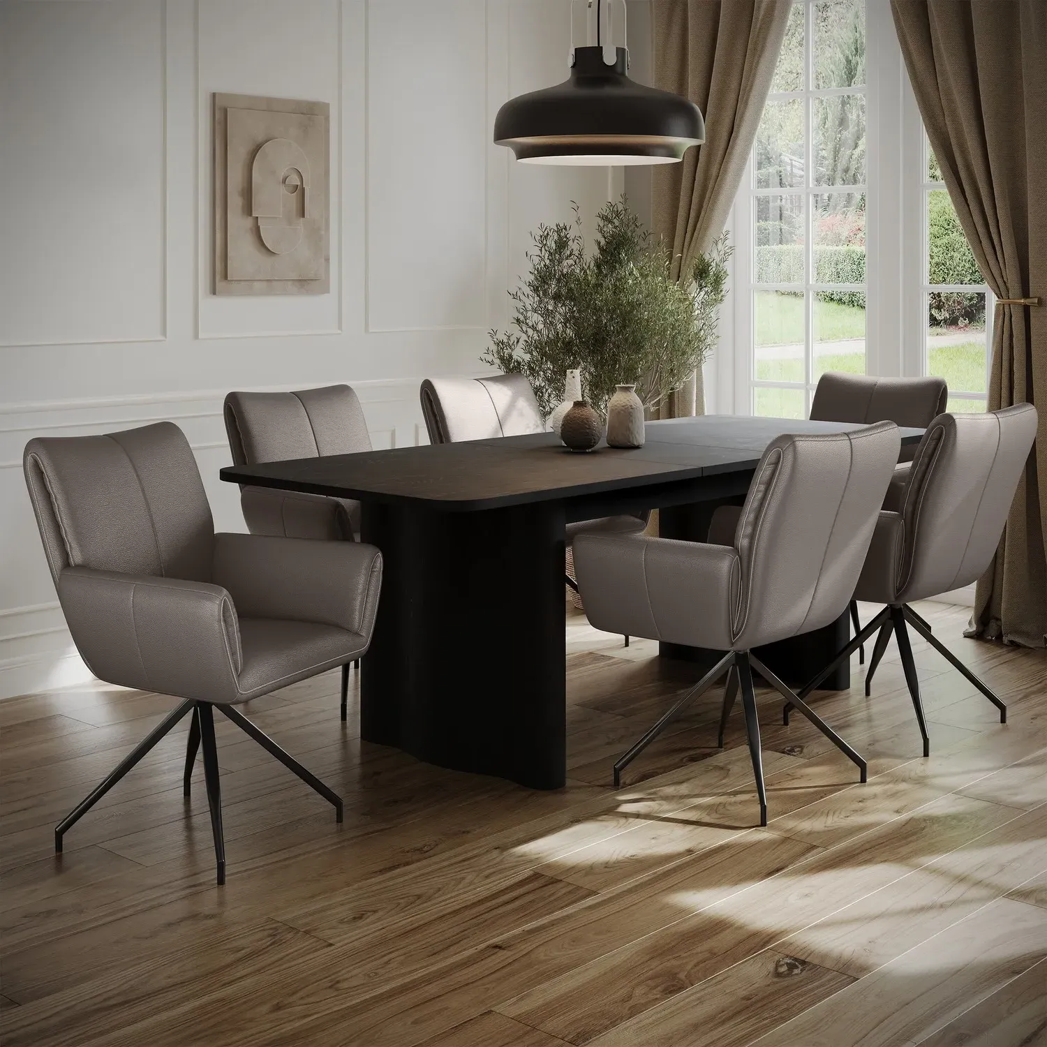 6-Seater Extendable Dining Set - Black, Oak image