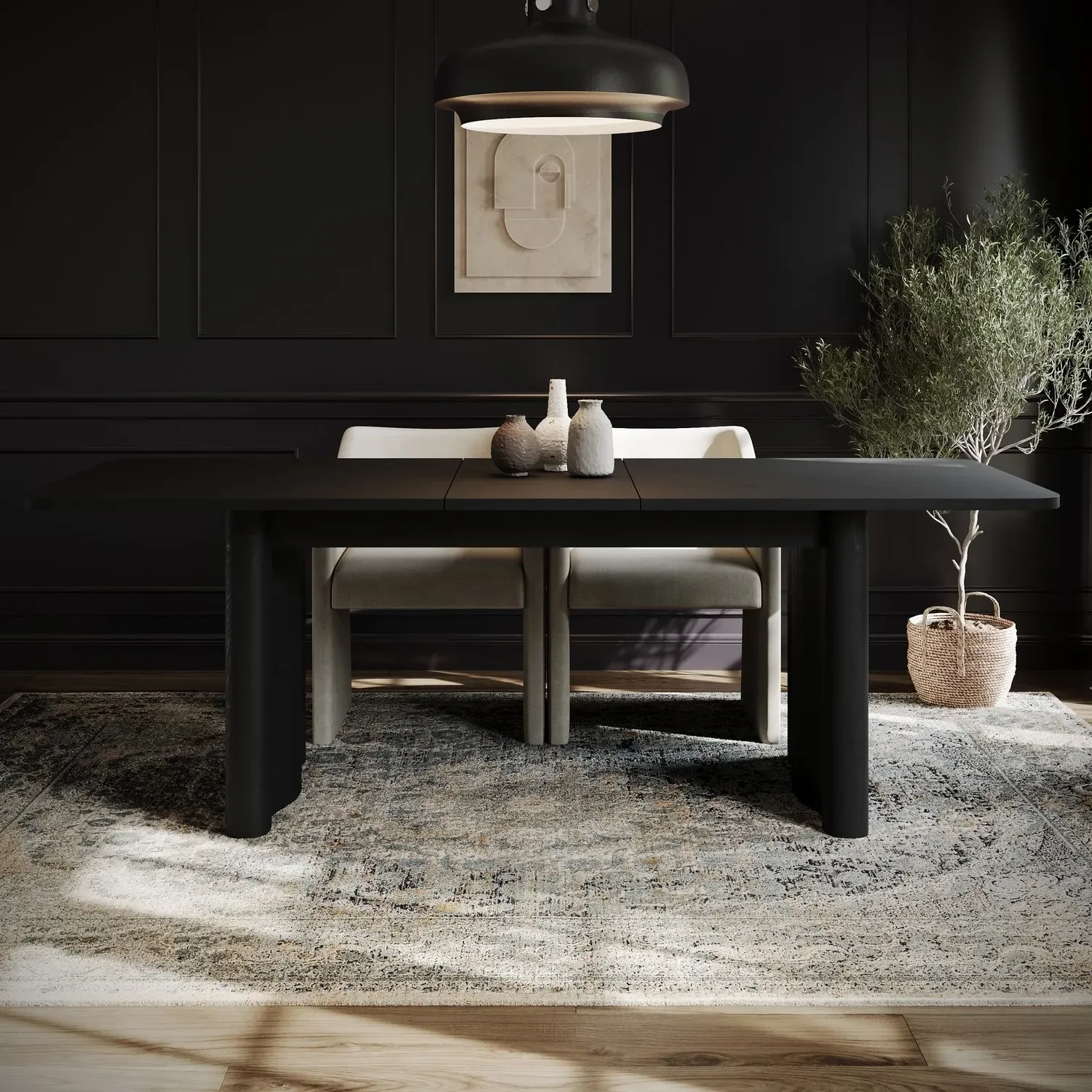 Extendable Dining Table with Wave Legs - Black, Oak