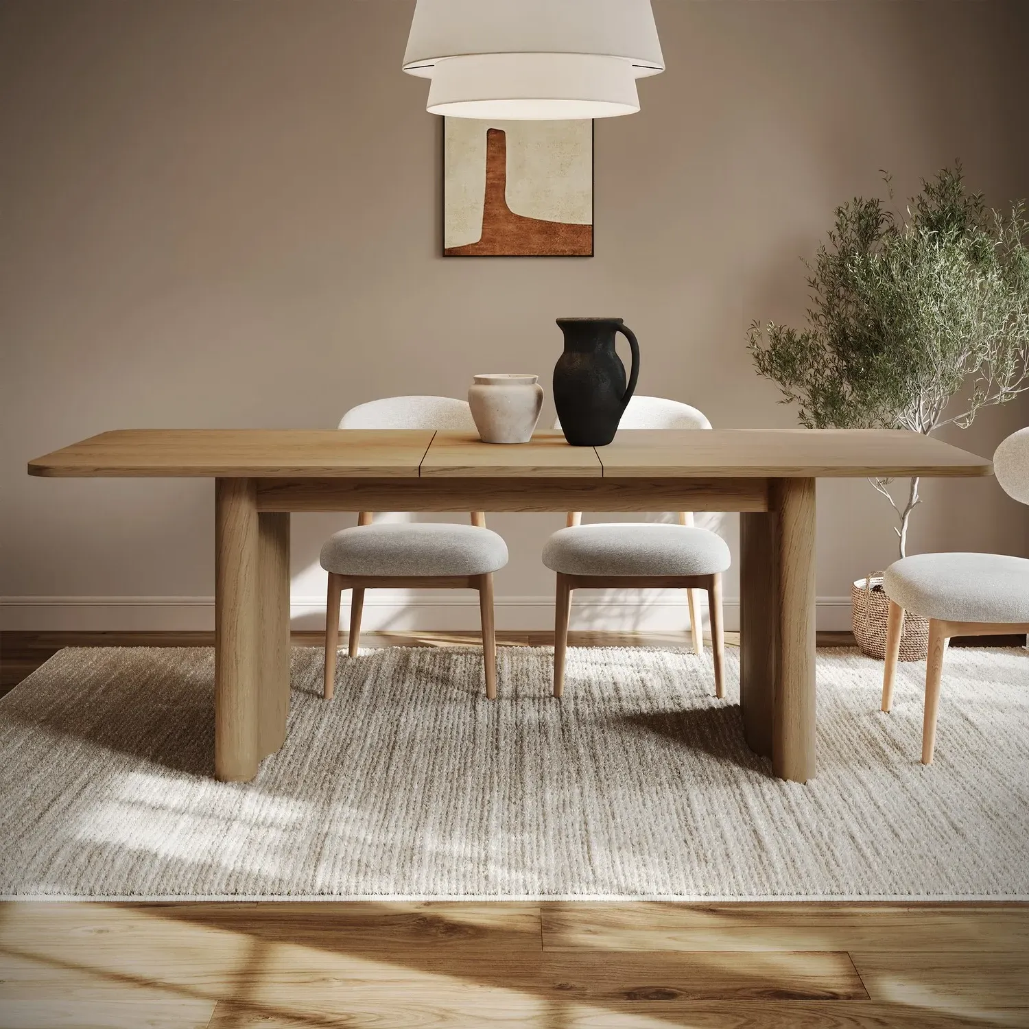 Extendable Dining Table with Wave Legs - Brown, Oak