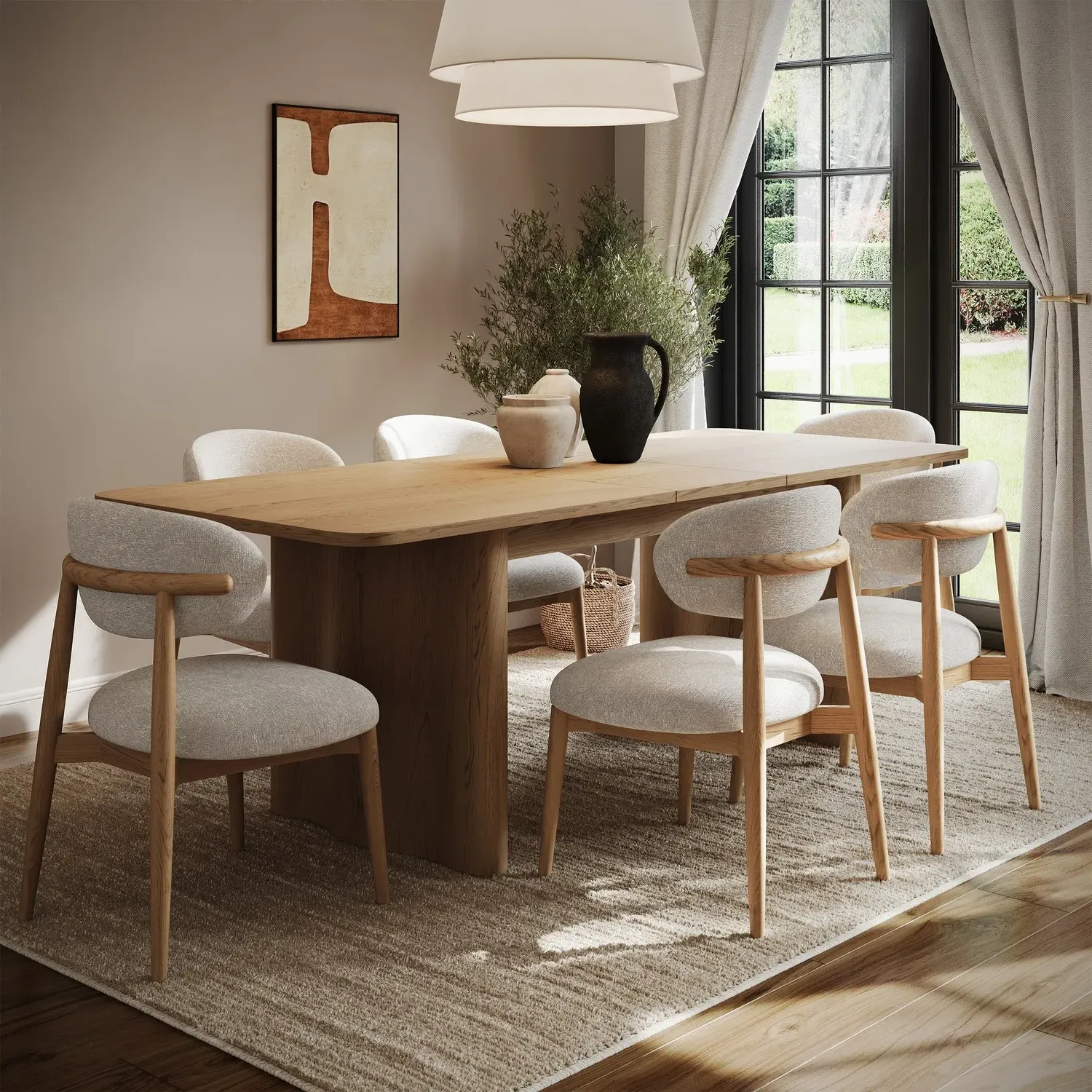 Extendable Dining Table with Wave Legs - Brown, Oak