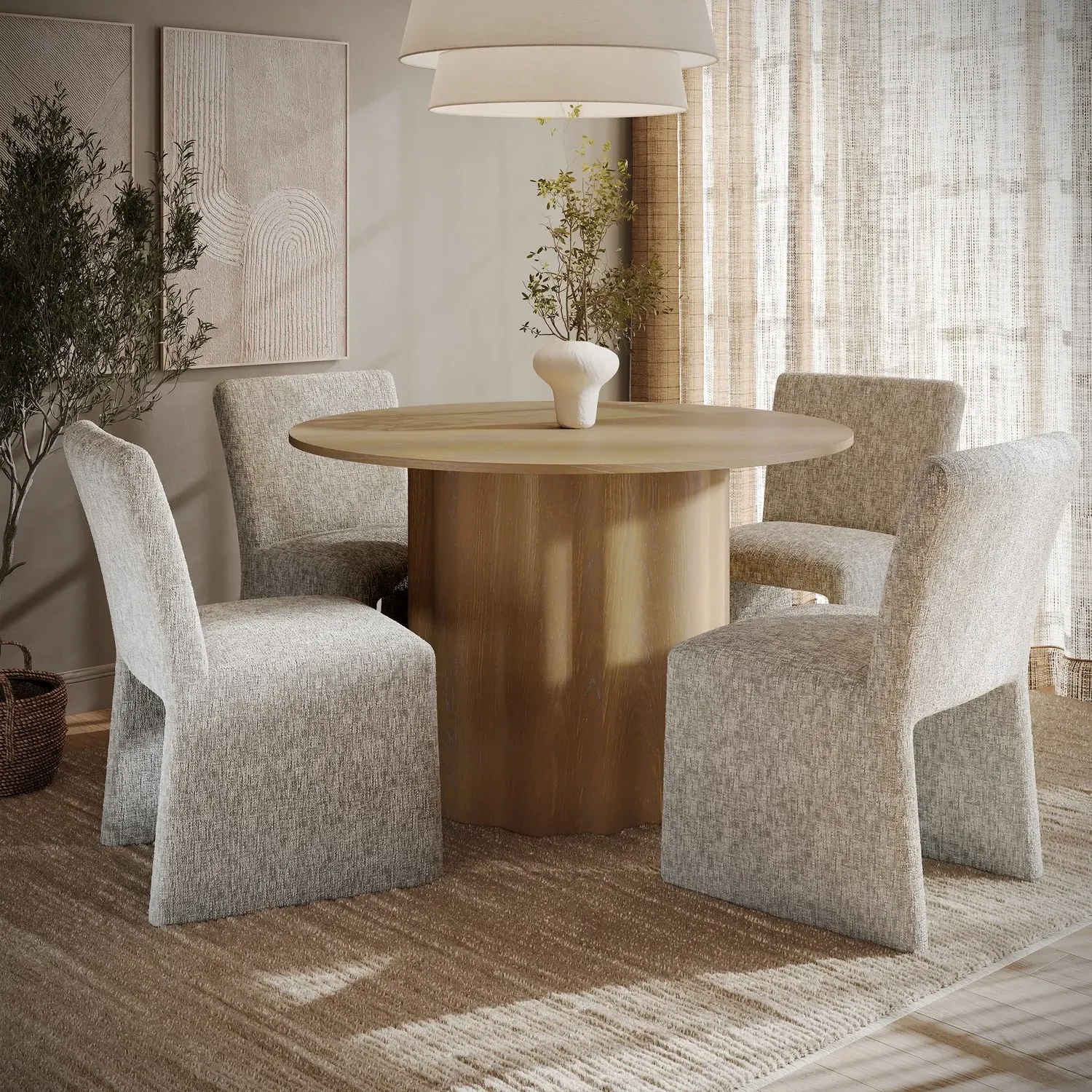Round Dining Table Set with 4 Chairs - Oak