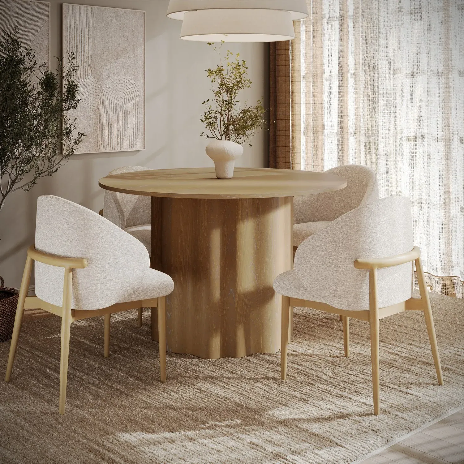 Round Dining Table Set with 4 Chairs - Oak image