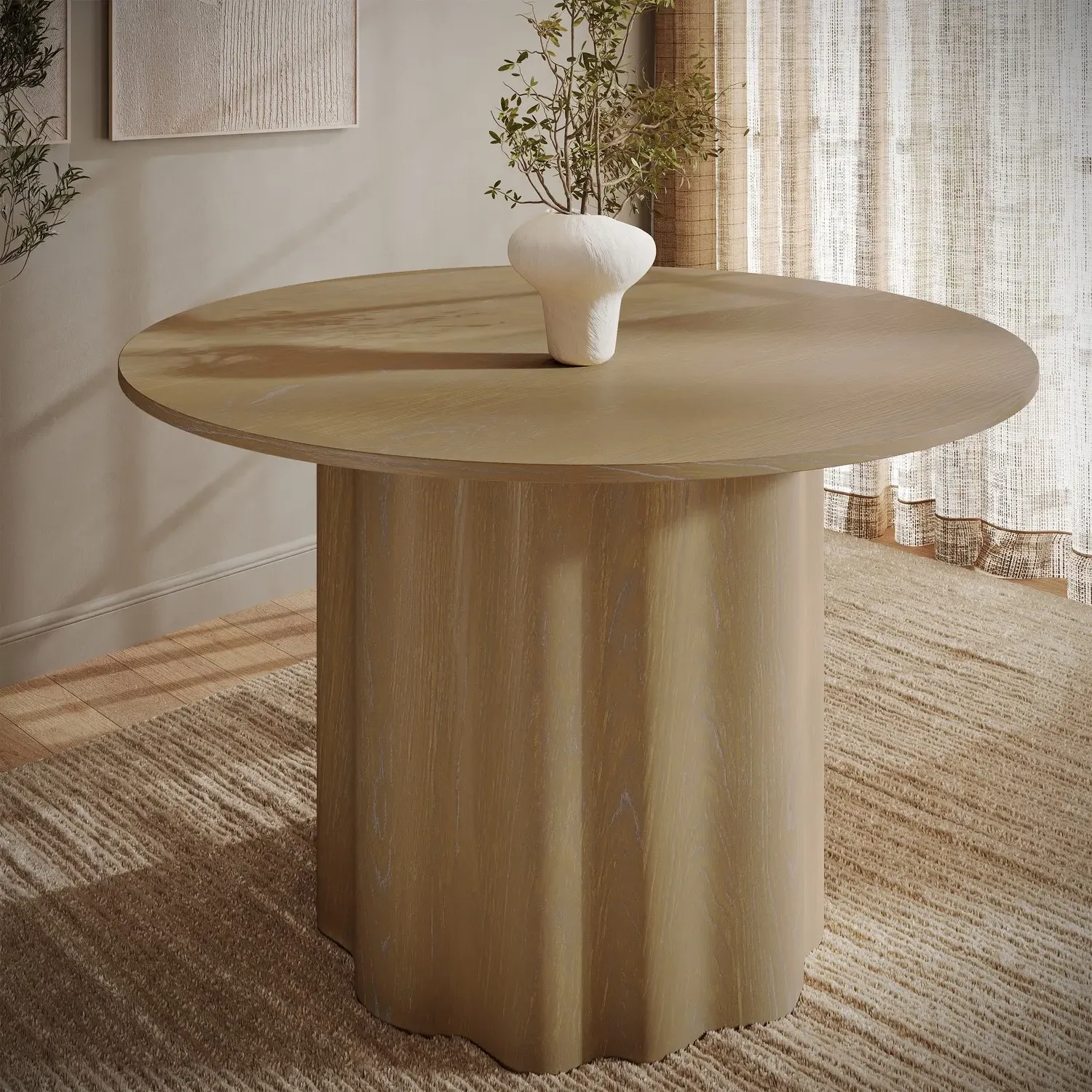 Round Dining Table with Wave Base - Oak Veneer image