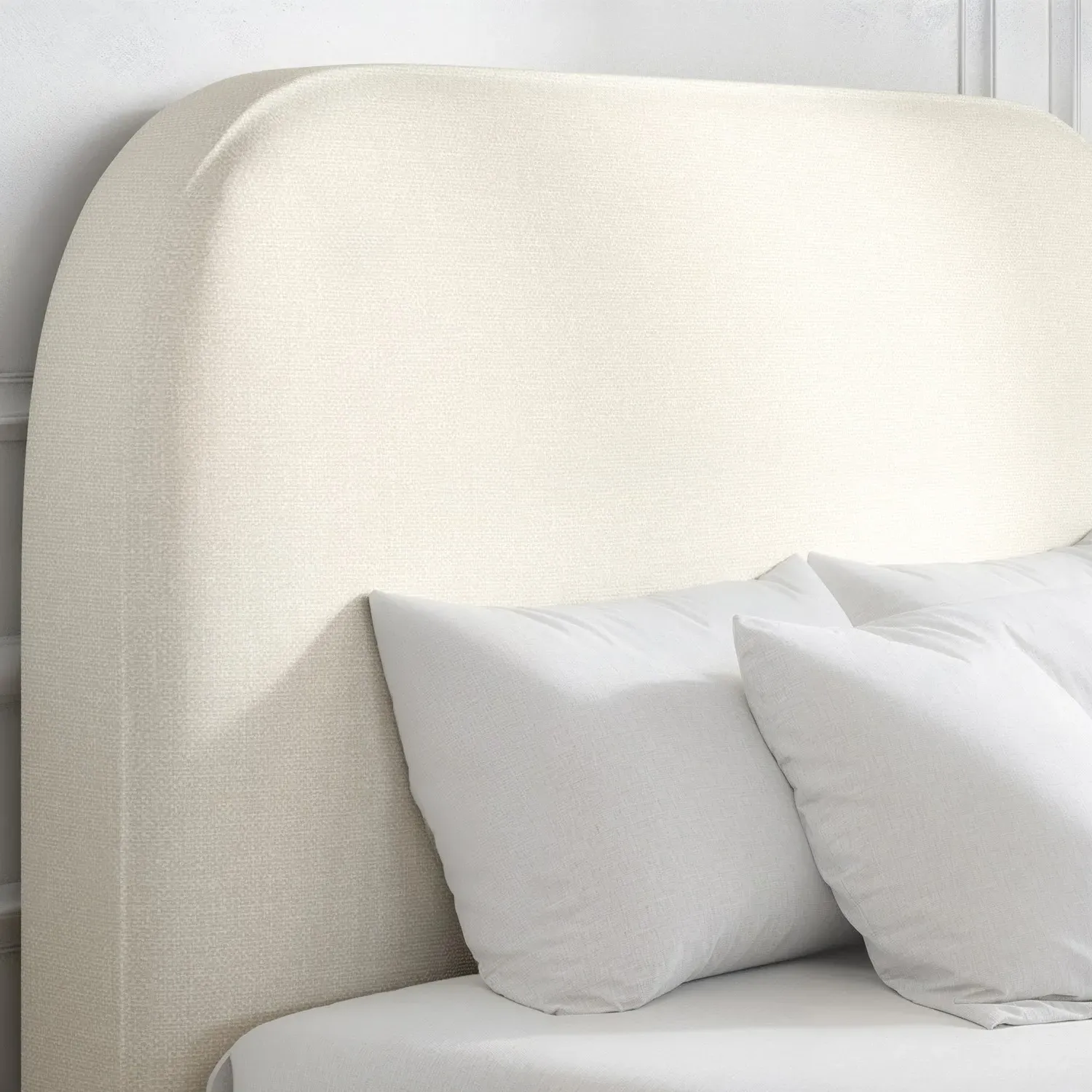 Double Bed Frame with Curved Headboard - Cream, Fabric