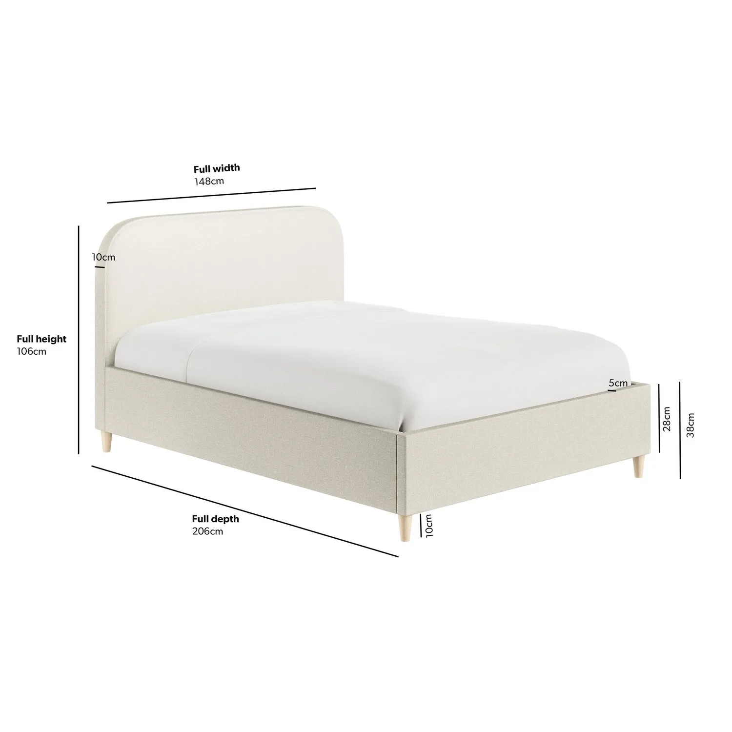 Double Bed Frame with Curved Headboard - Cream, Fabric