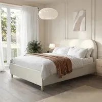 Double Bed Frame with Curved Headboard - Cream, Fabric