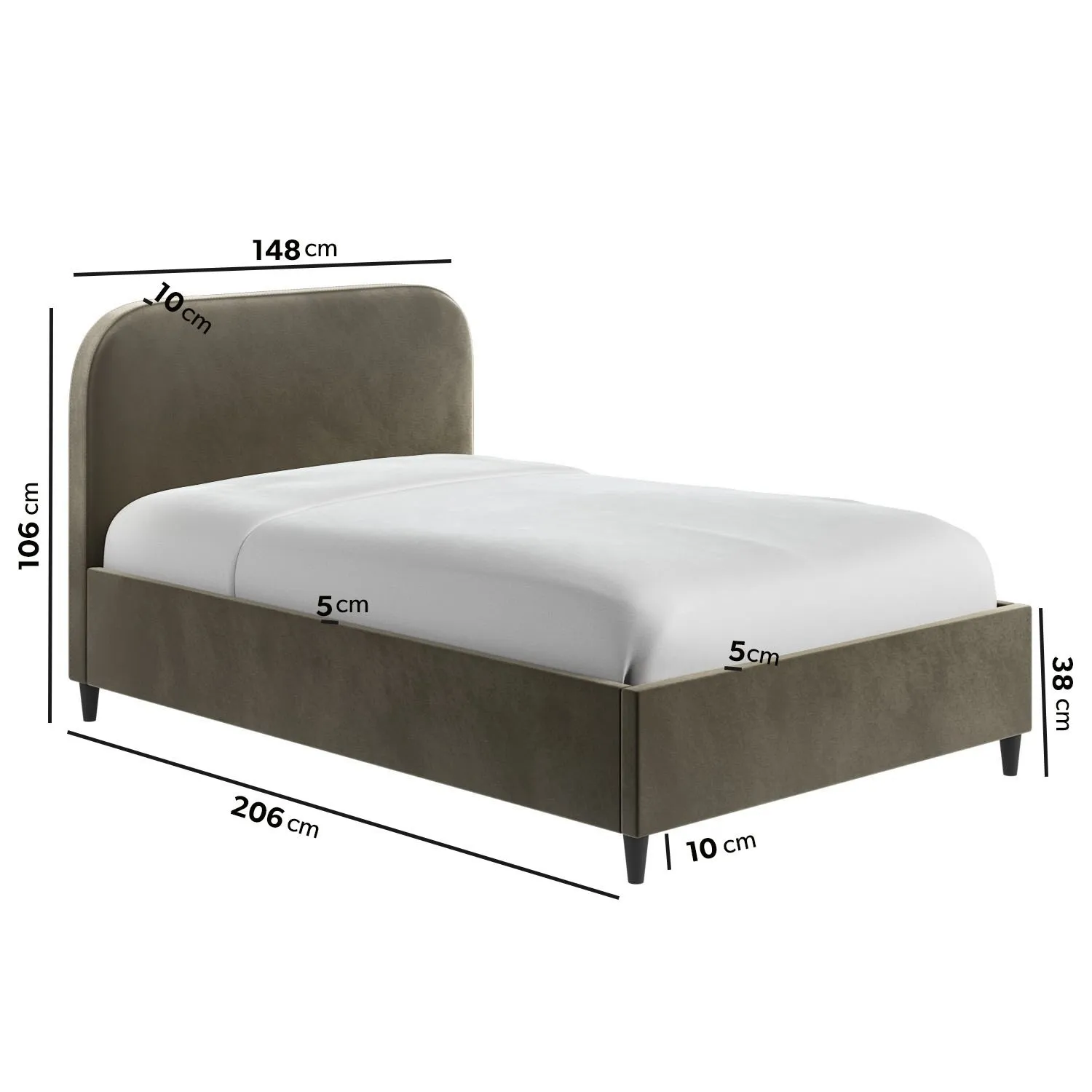 Double Bed Frame with Curved Headboard - Green, Velvet