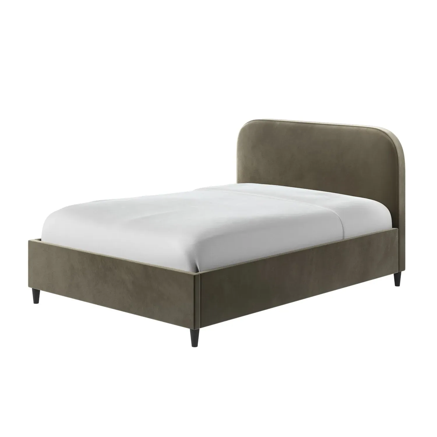 Double Bed Frame with Curved Headboard - Green, Velvet