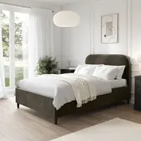 Double Bed Frame with Curved Headboard - Green, Velvet