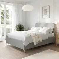 Double Bed Frame with Curved Headboard - Grey, Fabric