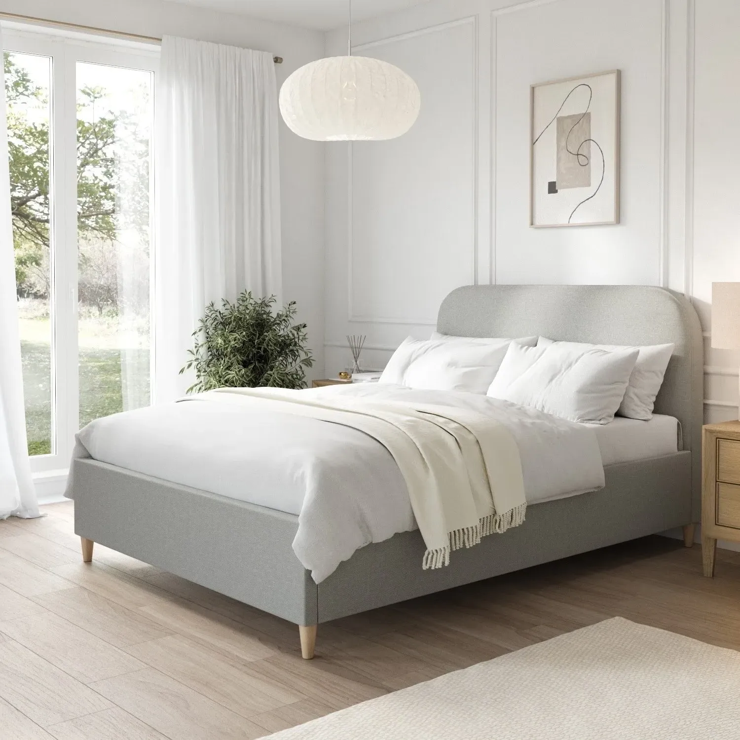 Double Bed Frame with Curved Headboard - Grey, Fabric image