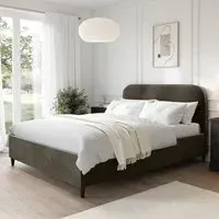 King Size Bed Frame with Curved Headboard - Green, Velvet