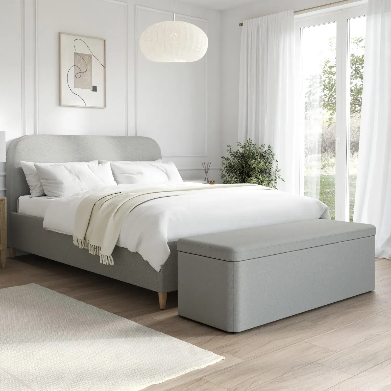 King Size Bed Frame with Curved Headboard - Grey, Fabric