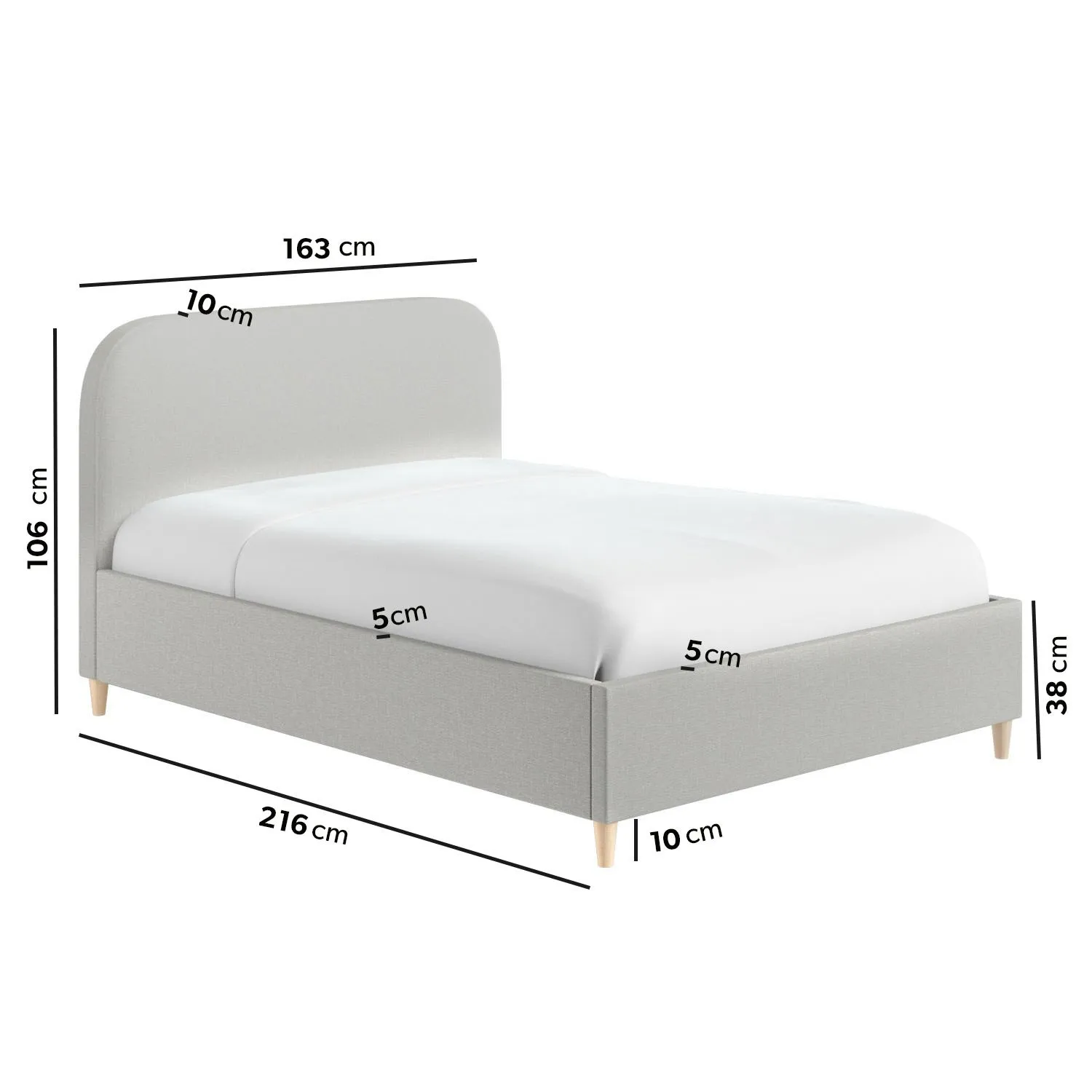 King Size Bed Frame with Curved Headboard - Grey, Fabric