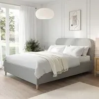 King Size Bed Frame with Curved Headboard - Grey, Fabric
