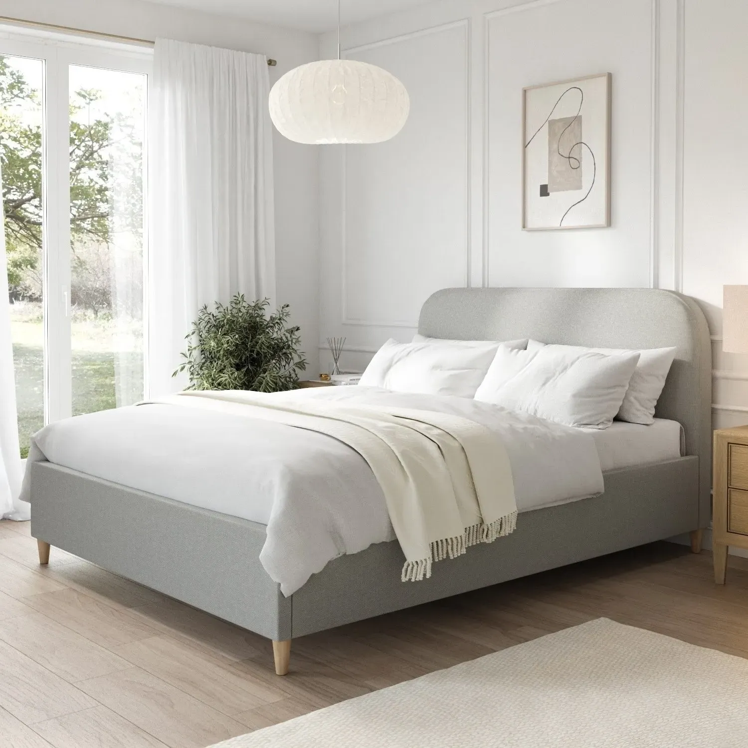 King Size Bed Frame with Curved Headboard - Grey, Fabric