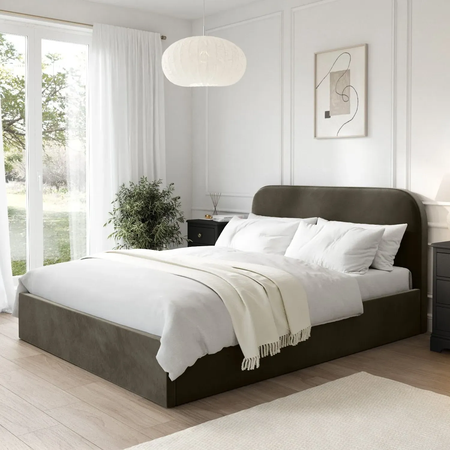 King Size Ottoman Bed with Storage - Green, Velvet image