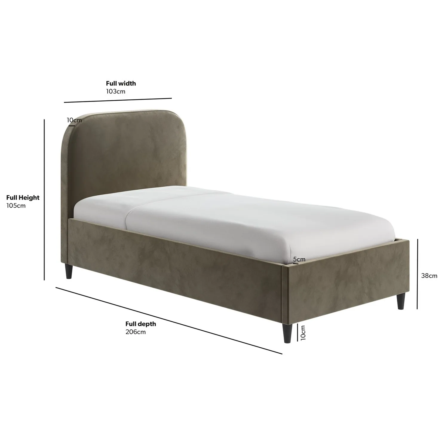 Single Bed Frame with Curved Headboard - Green, Velvet