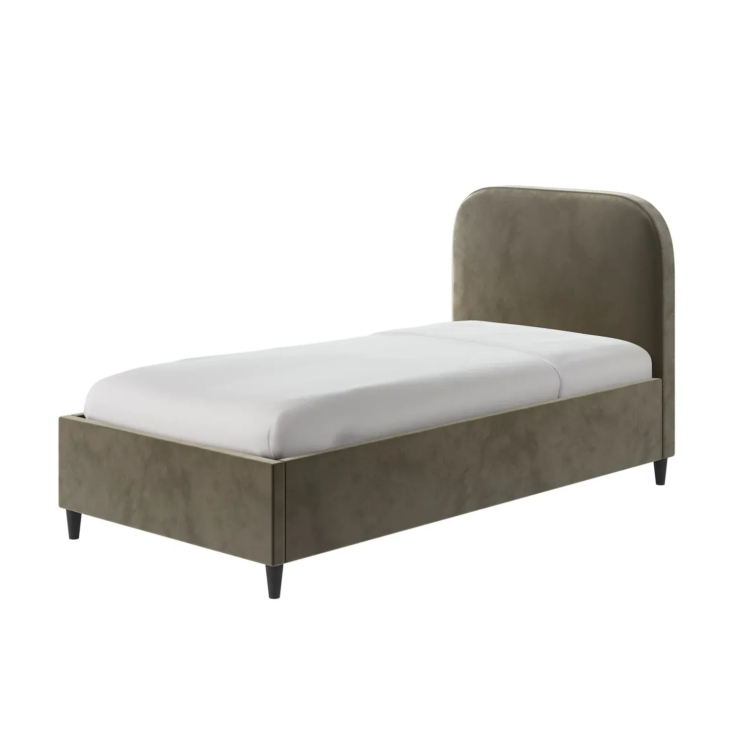 Single Bed Frame with Curved Headboard - Green, Velvet