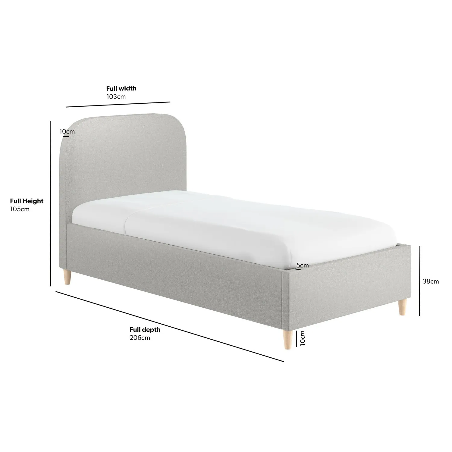 Single Bed Frame with Curved Headboard - Grey, Fabric