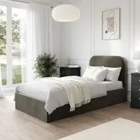 Single Ottoman Bed with Curved Headboard - Green, Velvet