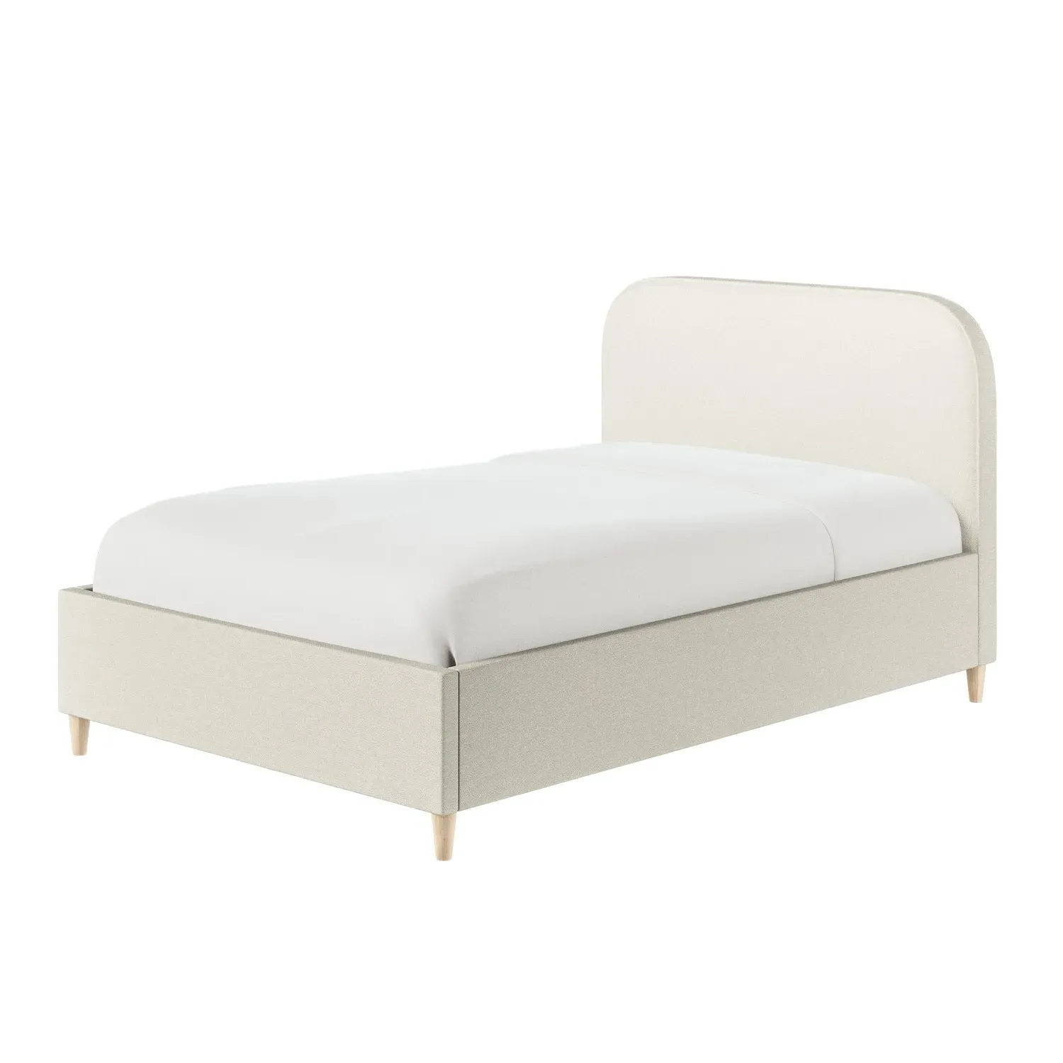 Small Double Bed with Curved Headboard - Cream, Fabric