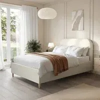 Small Double Bed with Curved Headboard - Cream, Fabric