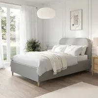 Small Double Bed with Curved Headboard - Grey, Fabric