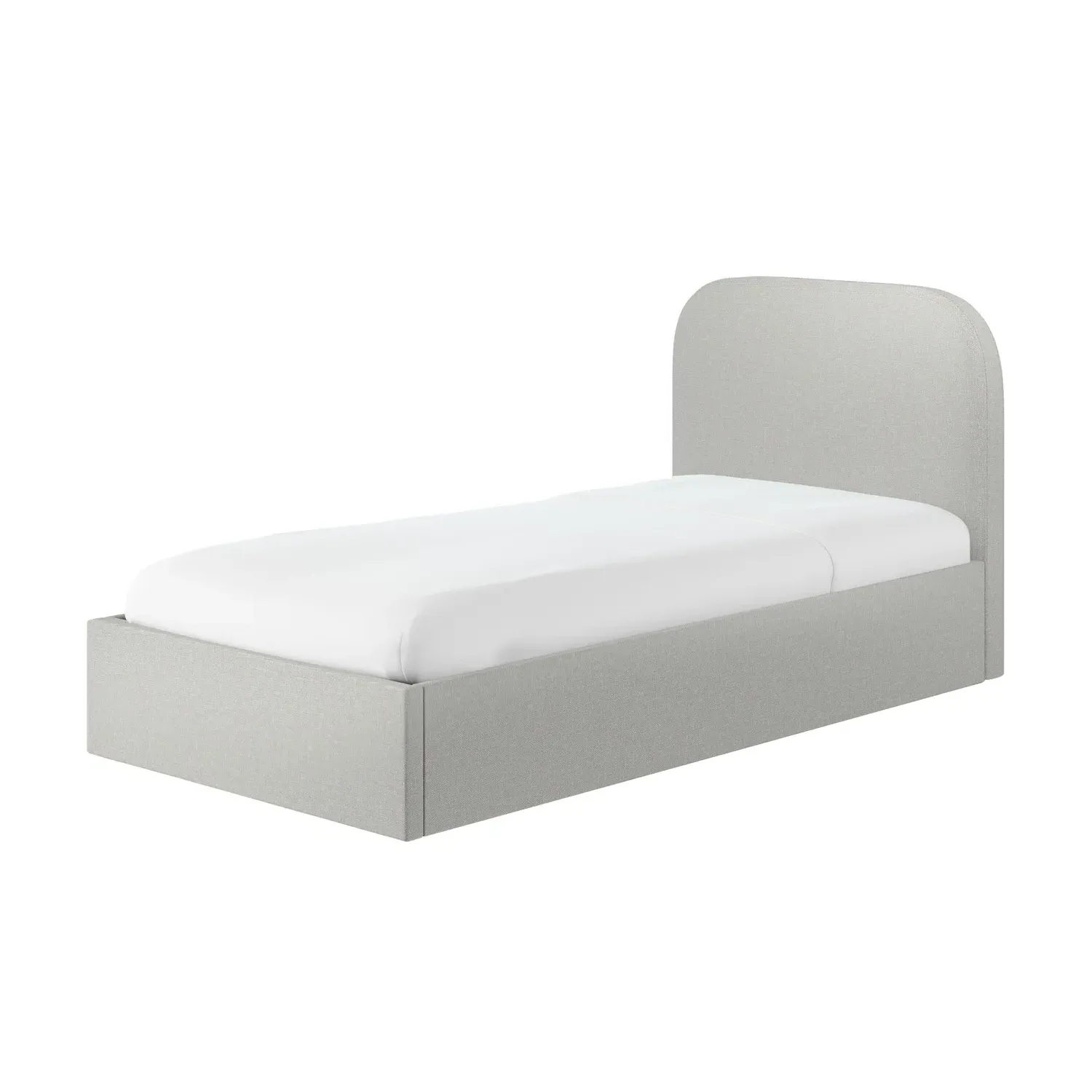 Small Double Ottoman Bed with Curved Headboard - Grey, Fabric