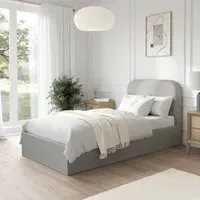 Small Double Ottoman Bed with Curved Headboard - Grey, Fabric