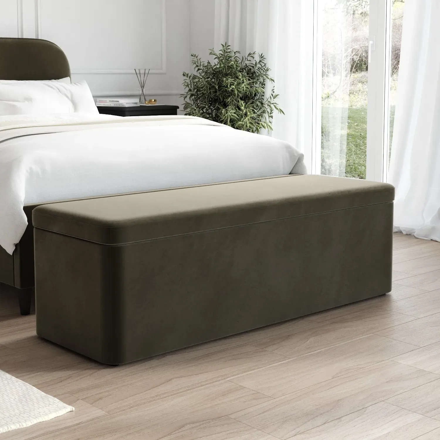 Storage Ottoman Blanket Box - Green, Velvet
