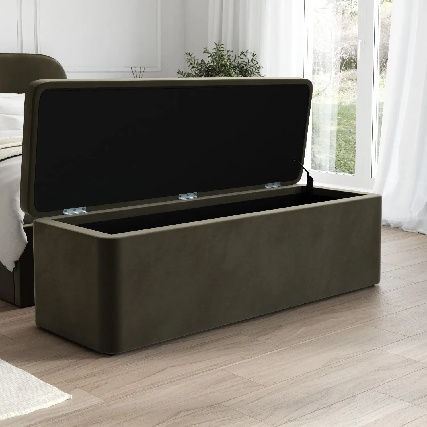 Storage Ottoman Blanket Box - Green, Velvet