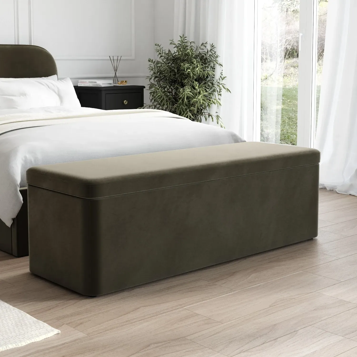 Storage Ottoman Blanket Box - Green, Velvet