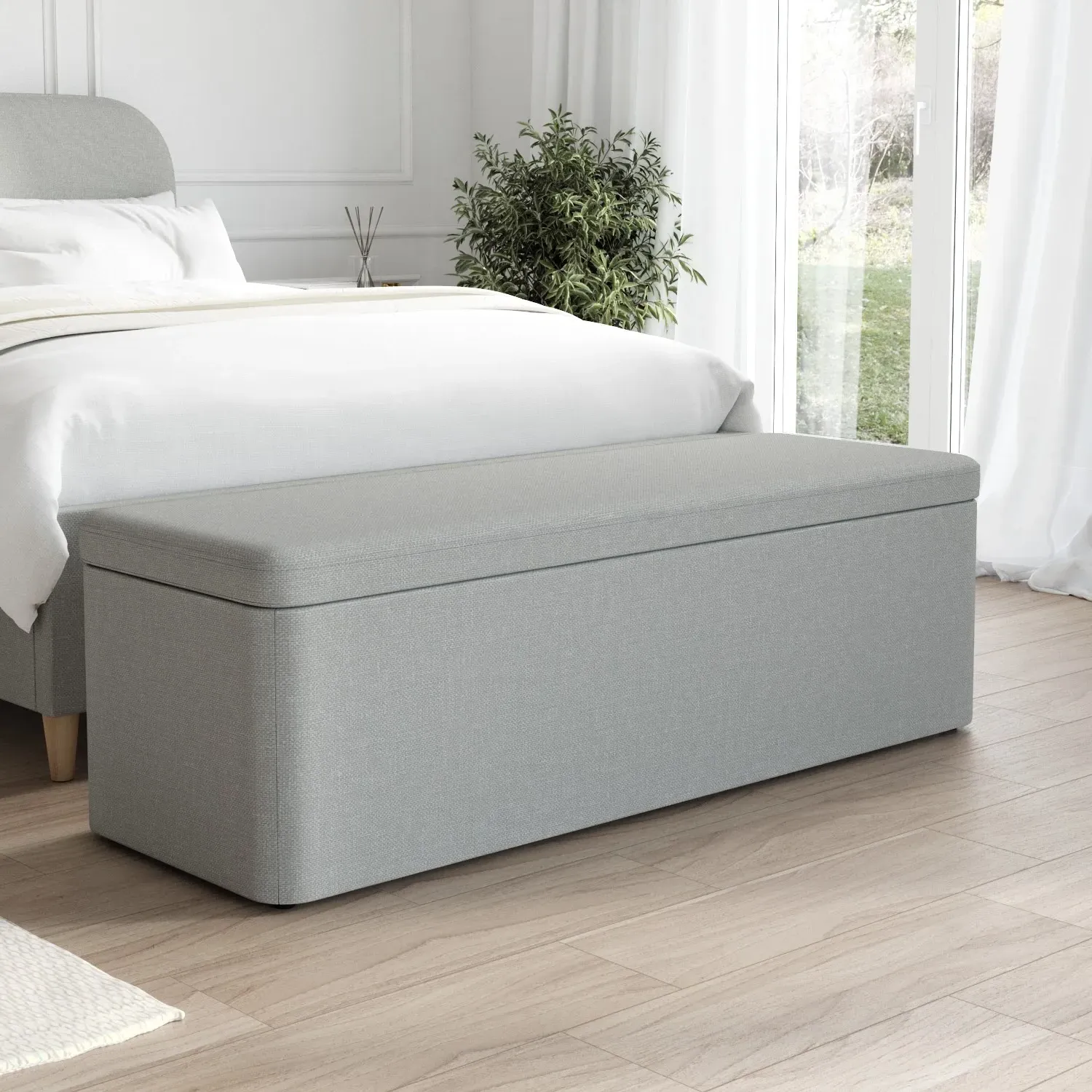 Storage Ottoman Blanket Box - Grey, Fabric