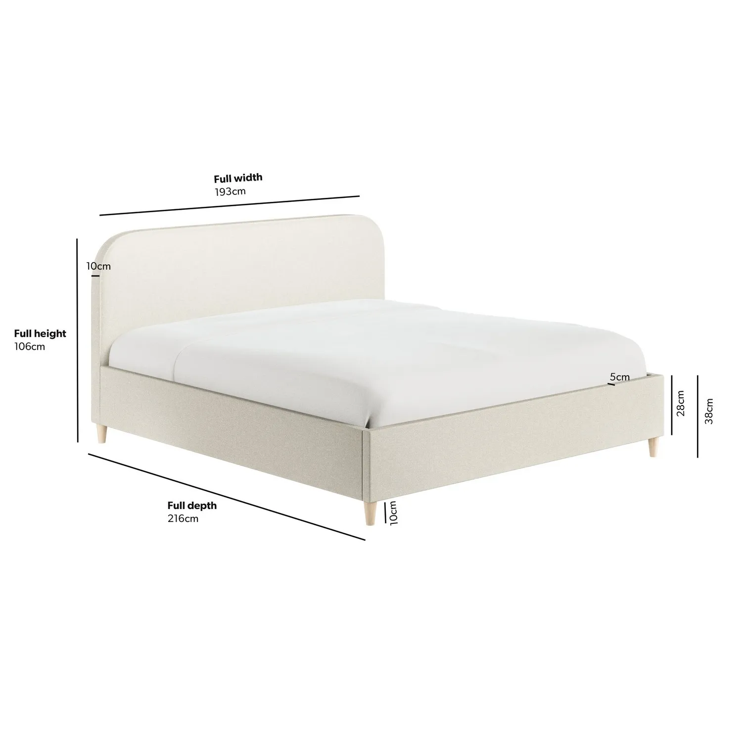 Super King Bed with Curved Headboard - Cream, Fabric