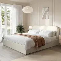 Super King Ottoman Bed with Storage - Cream, Fabric