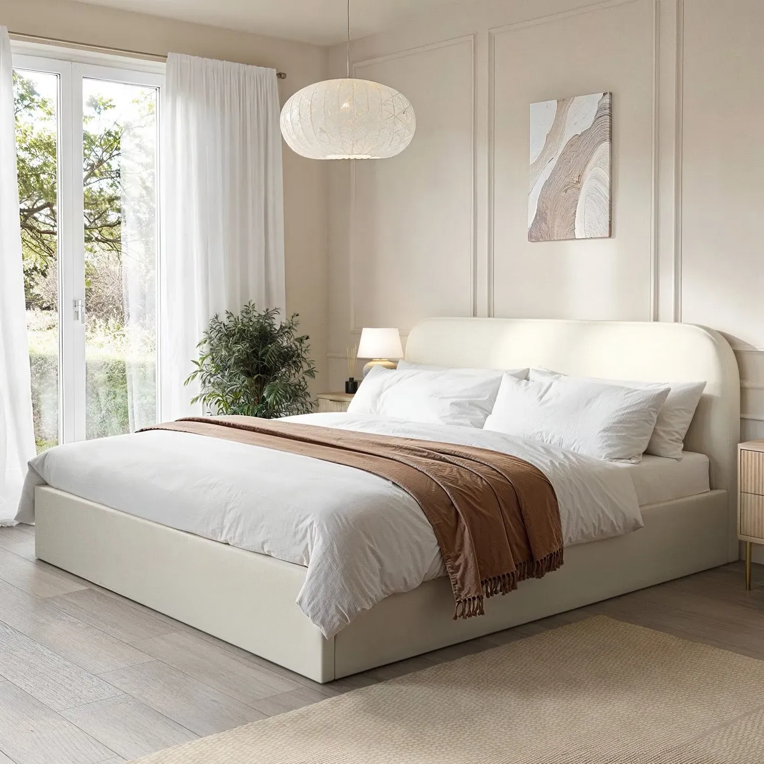 Super King Ottoman Bed with Storage - Cream, Fabric