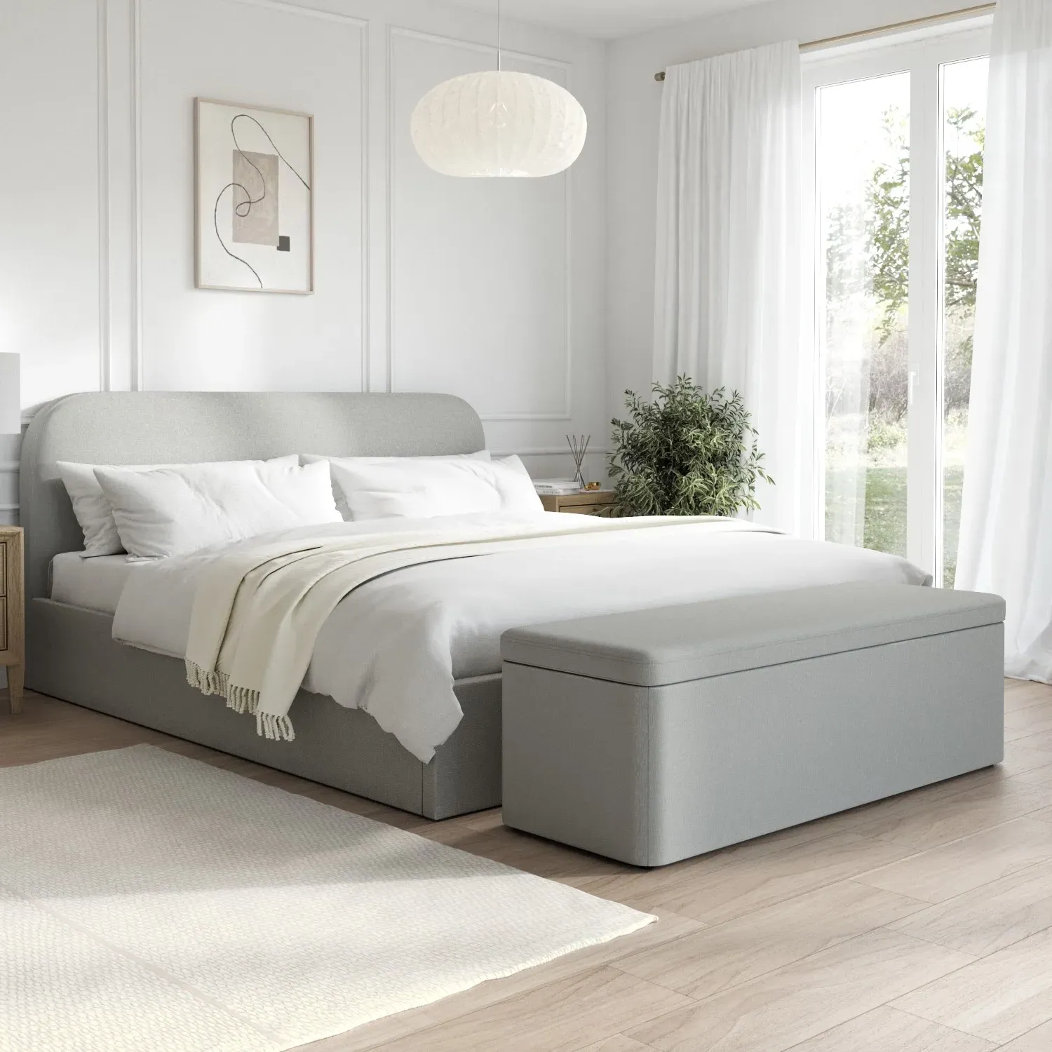 Super King Ottoman Bed with Storage - Grey, Fabric