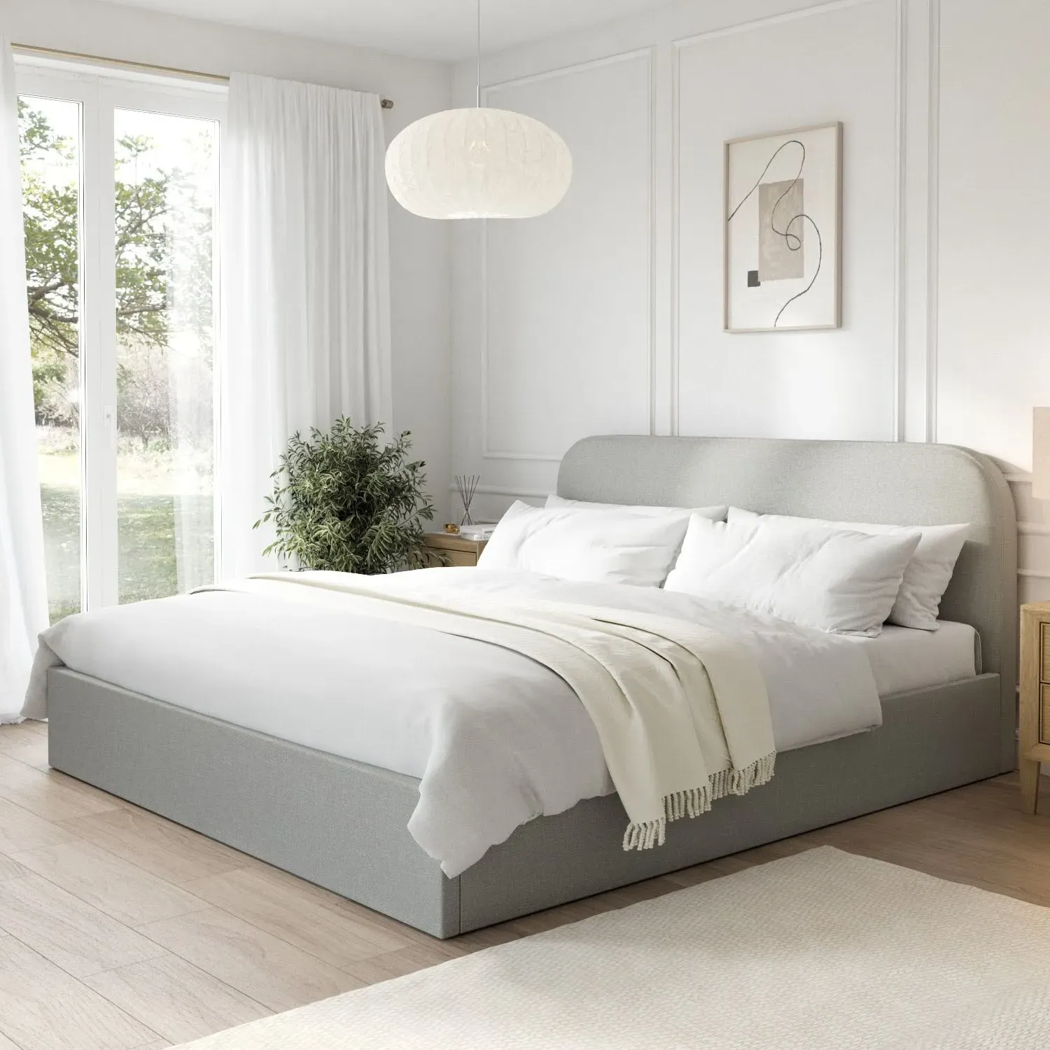 Super King Ottoman Bed with Storage - Grey, Fabric image