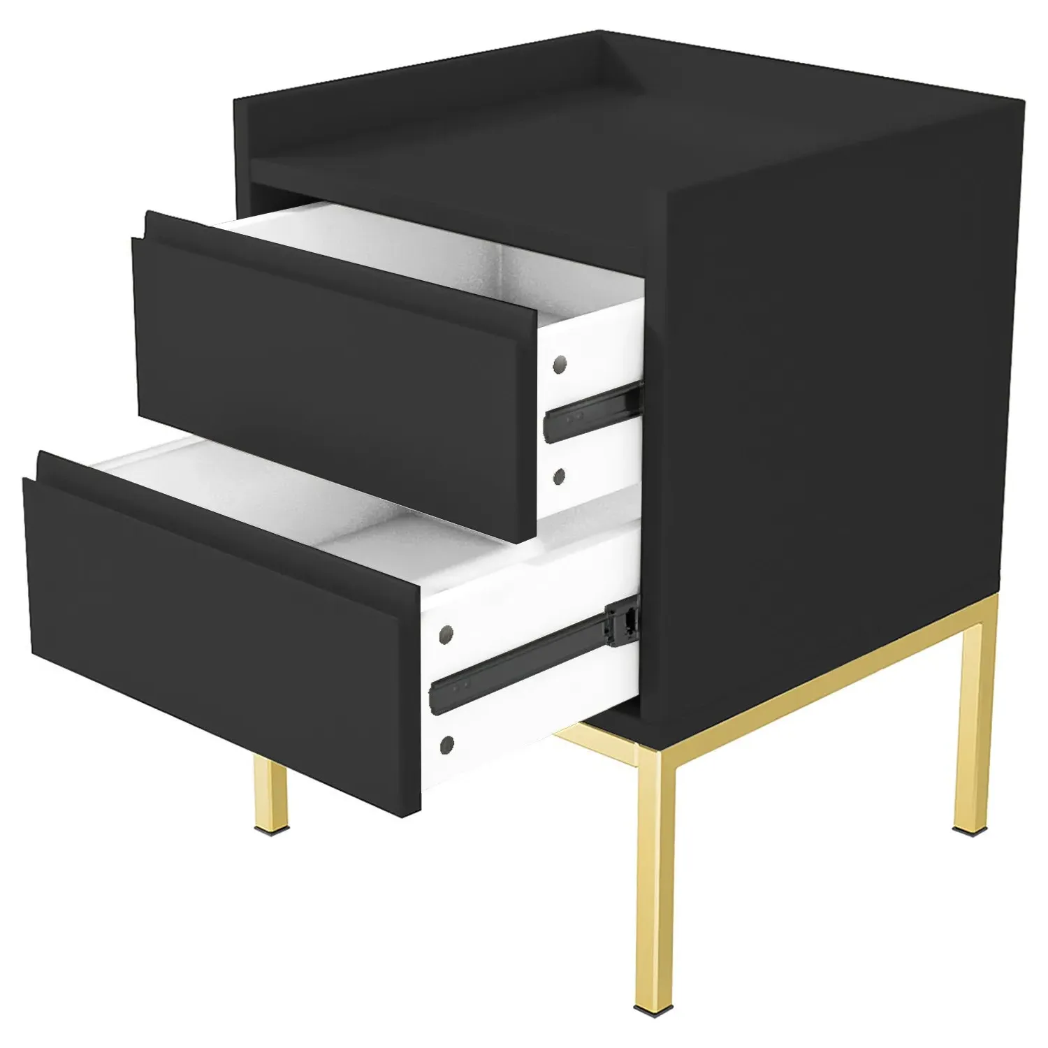 2-Drawer Bedside Table with Gold Legs - Black, MDF