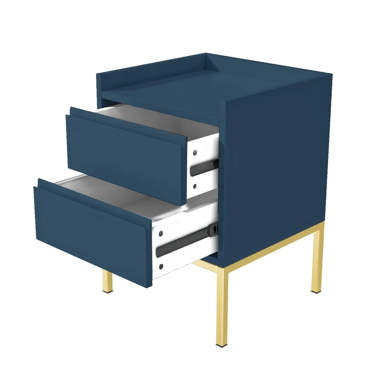 2-Drawer Bedside Table with Gold Legs - Blue, MDF