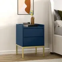 2-Drawer Bedside Table with Gold Legs - Blue, MDF