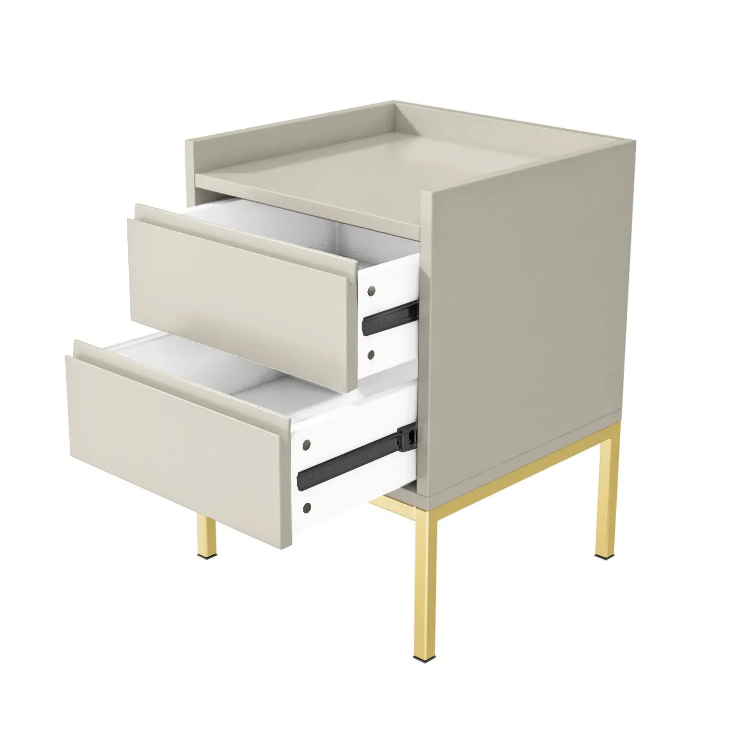 2-Drawer Bedside Table with Gold Legs - Grey, MDF