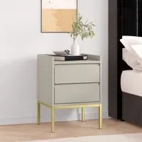 2-Drawer Bedside Table with Gold Legs - Grey, MDF