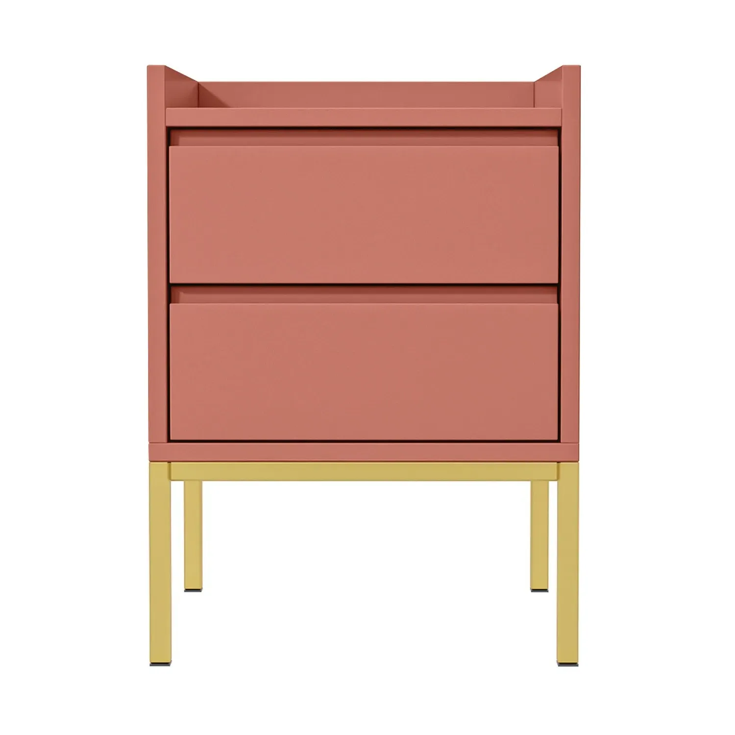 2-Drawer Bedside Table with Gold Legs - Red, MDF