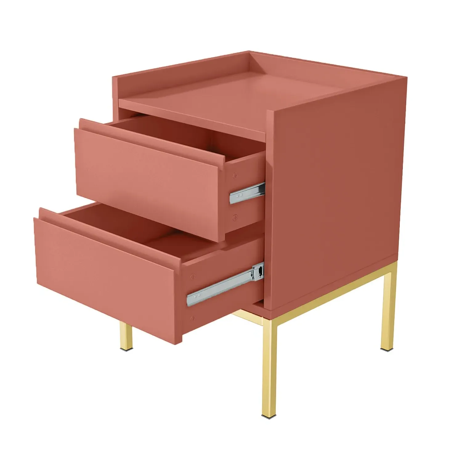 2-Drawer Bedside Table with Gold Legs - Red, MDF