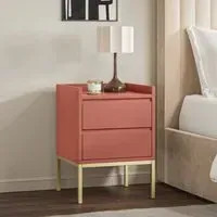 2-Drawer Bedside Table with Gold Legs - Red, MDF