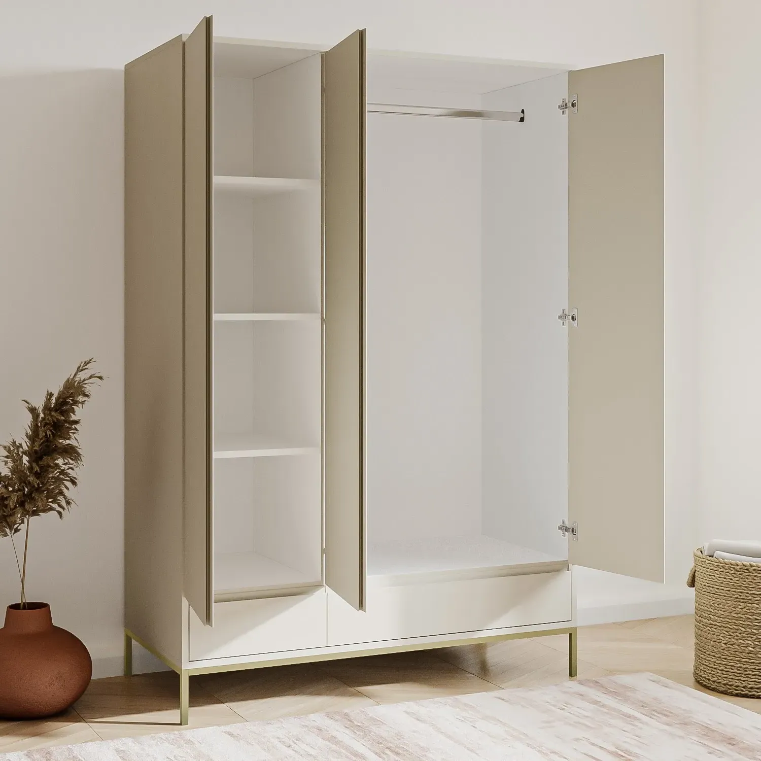 3-Door Wardrobe with Drawers - Grey, MDF