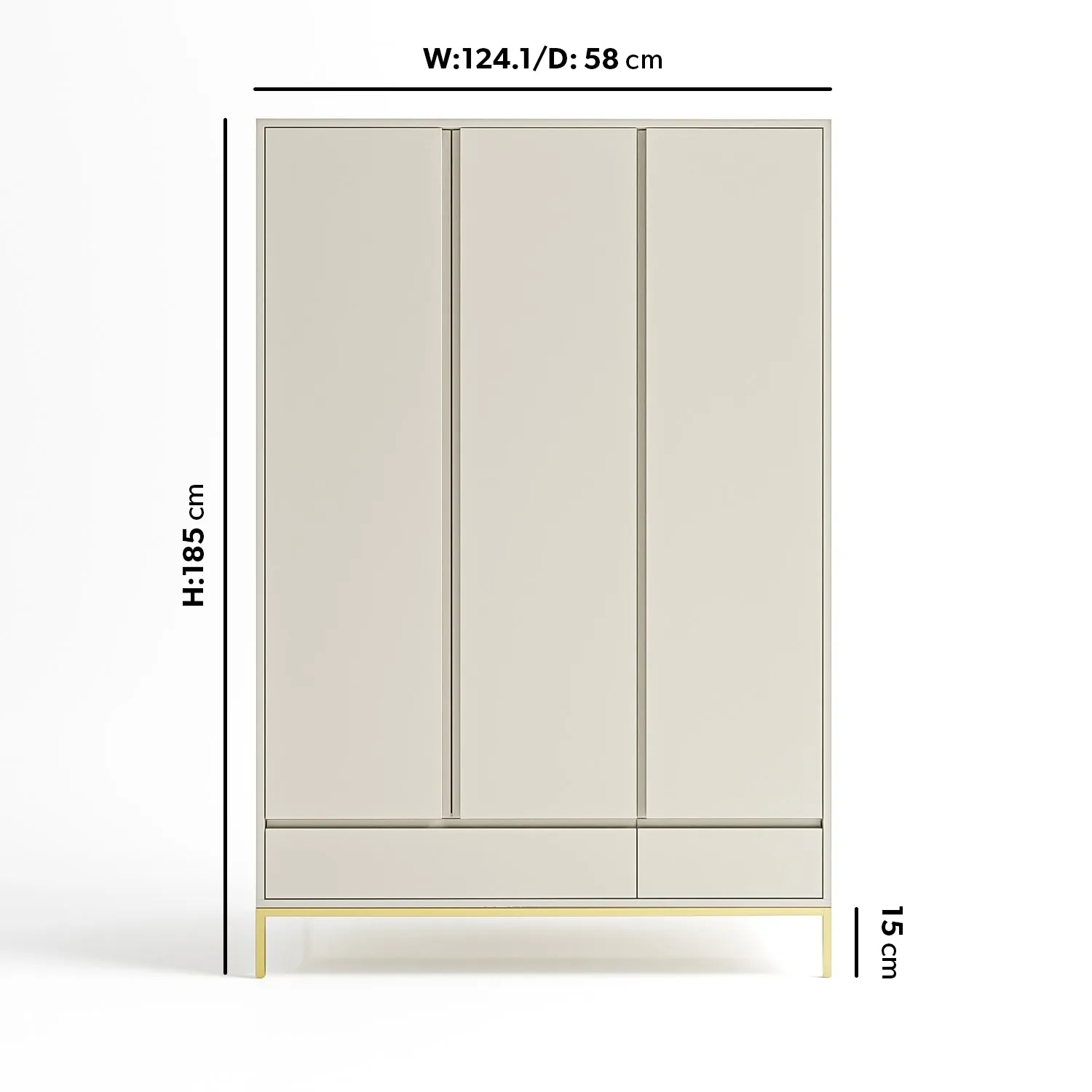 3-Door Wardrobe with Drawers - Grey, MDF